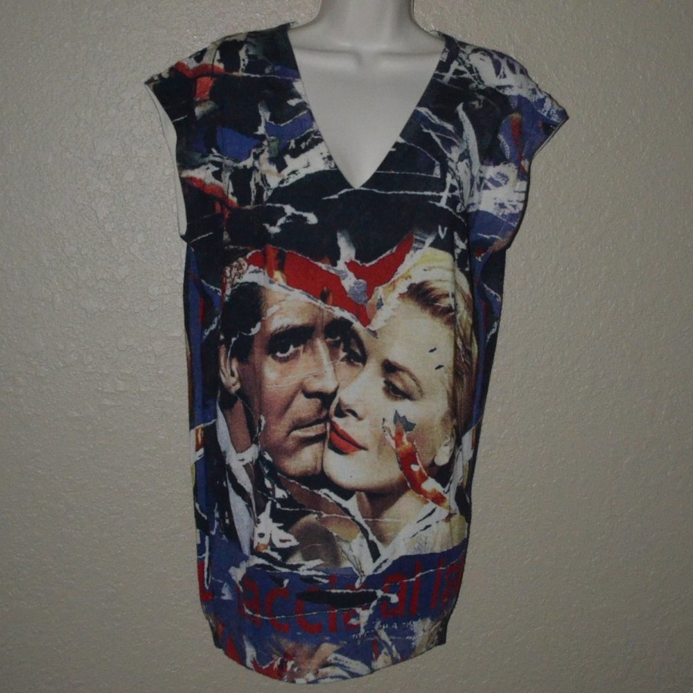 NWOT Sz S Printed Artworks Cashmere Blend Cap Sleeve V-Neck Tunic Sweater